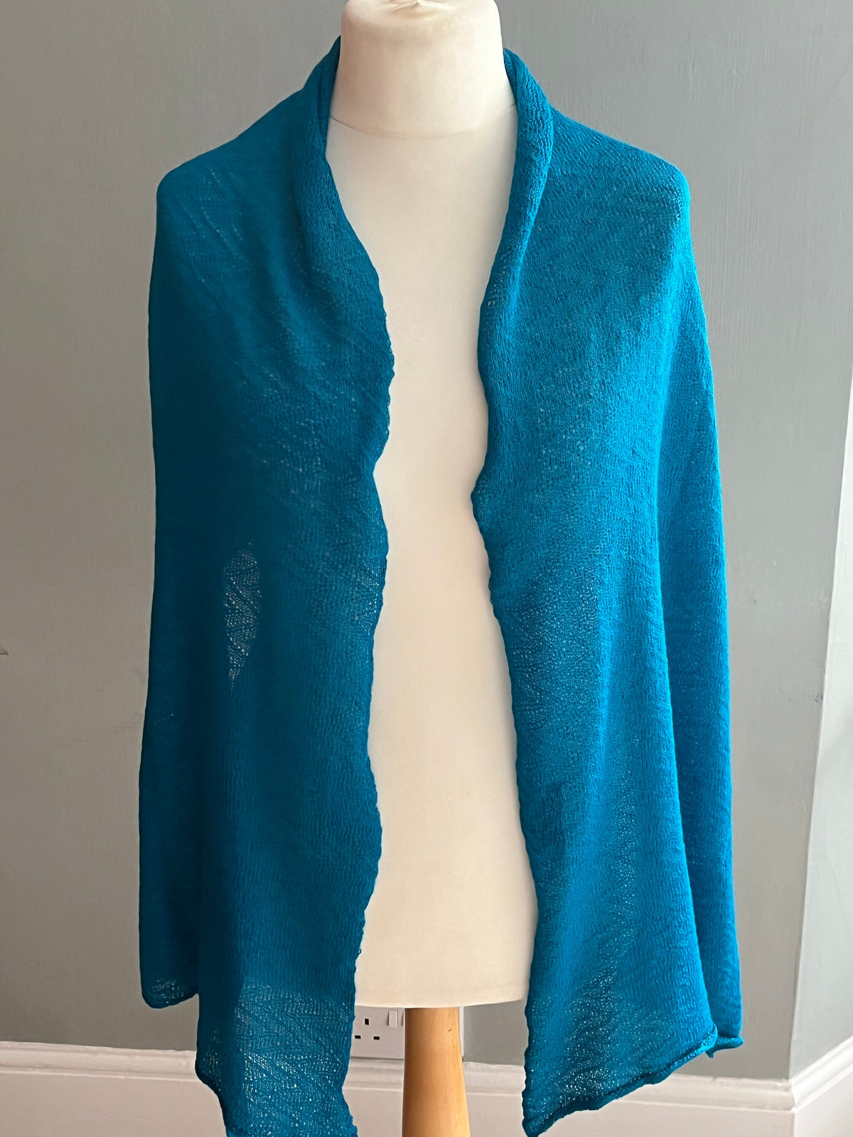 Teal Blue Lightweight Baby Alpaca Summer Shawl