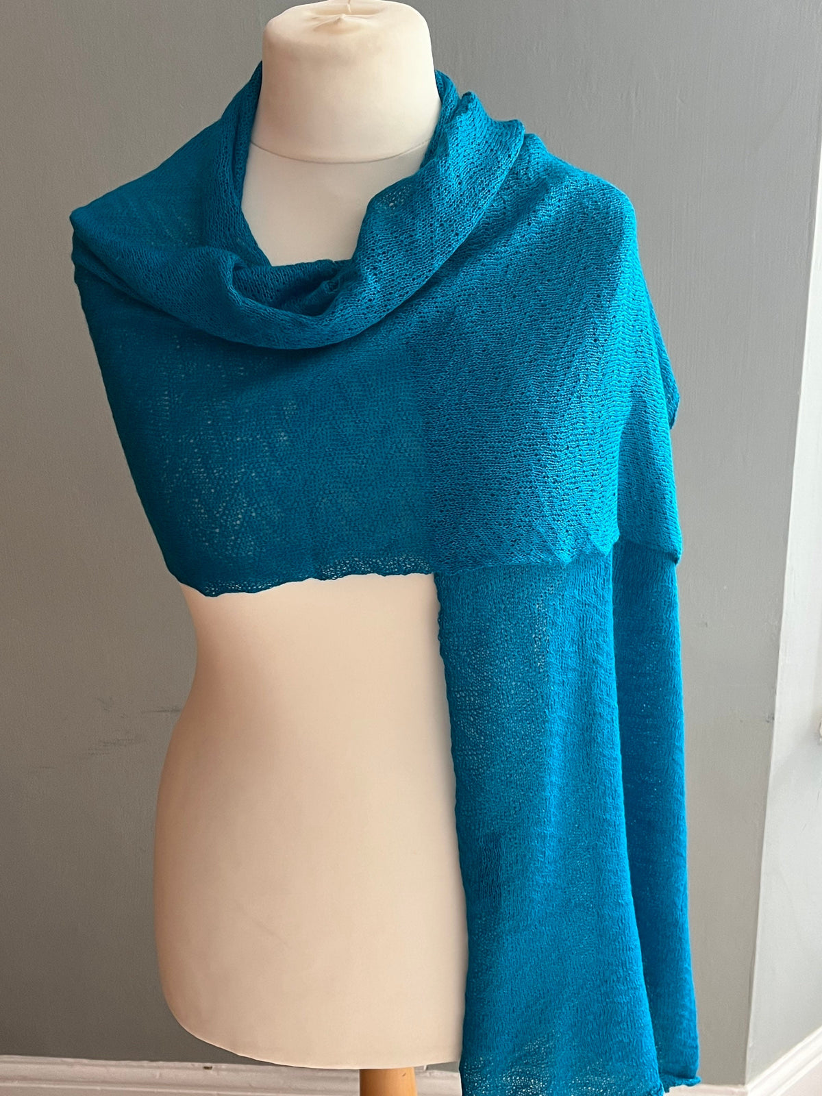 Teal Blue Lightweight Baby Alpaca Summer Shawl, photo 5