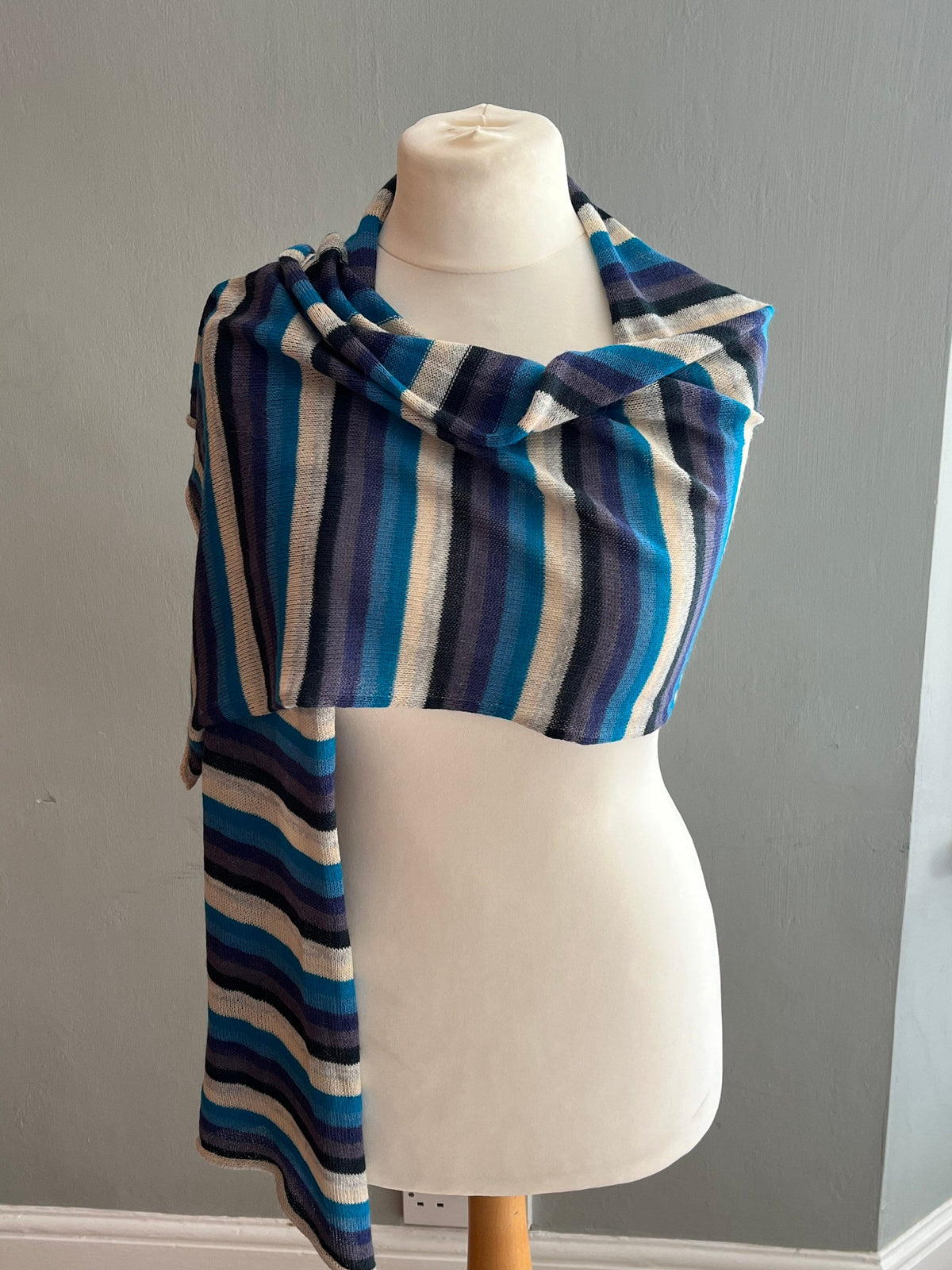 Blue Stripe Lightweight Baby Alpaca Summer Shawl, photo 3