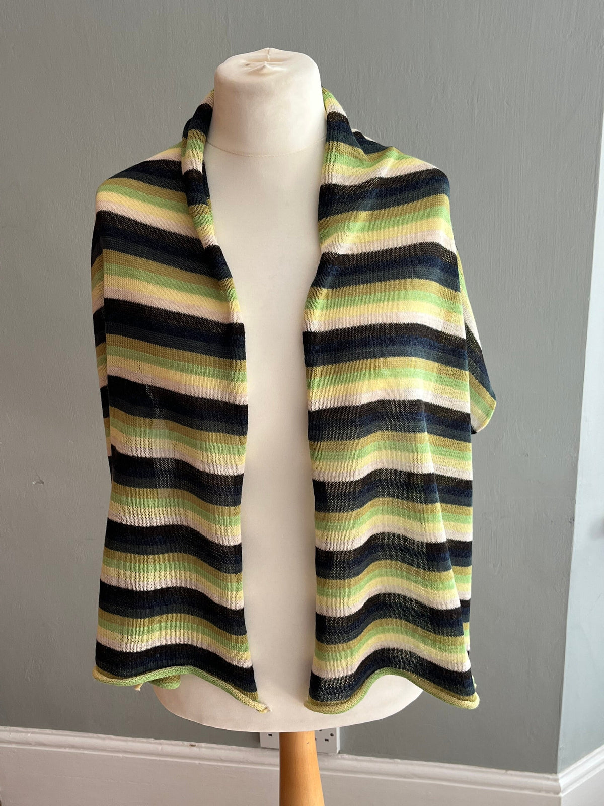 Lime & Black Stripe Lightweight Baby Alpaca Summer Shawl