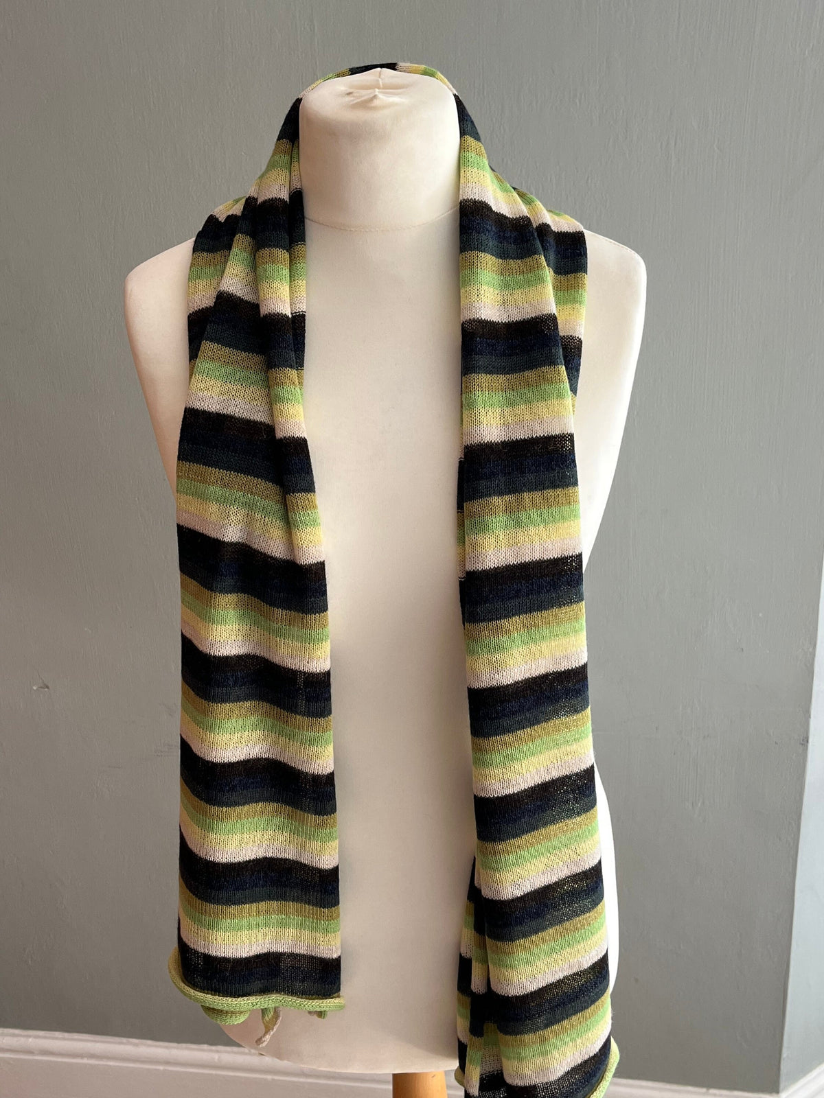 Lime & Black Stripe Lightweight Baby Alpaca Summer Shawl, photo 3