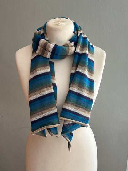 Teal & Oatmeal Stripe Lightweight Baby Alpaca Summer Shawl, photo 2