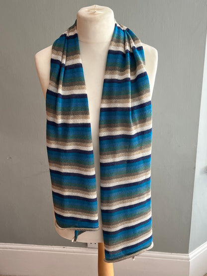 Teal & Oatmeal Stripe Lightweight Baby Alpaca Summer Shawl