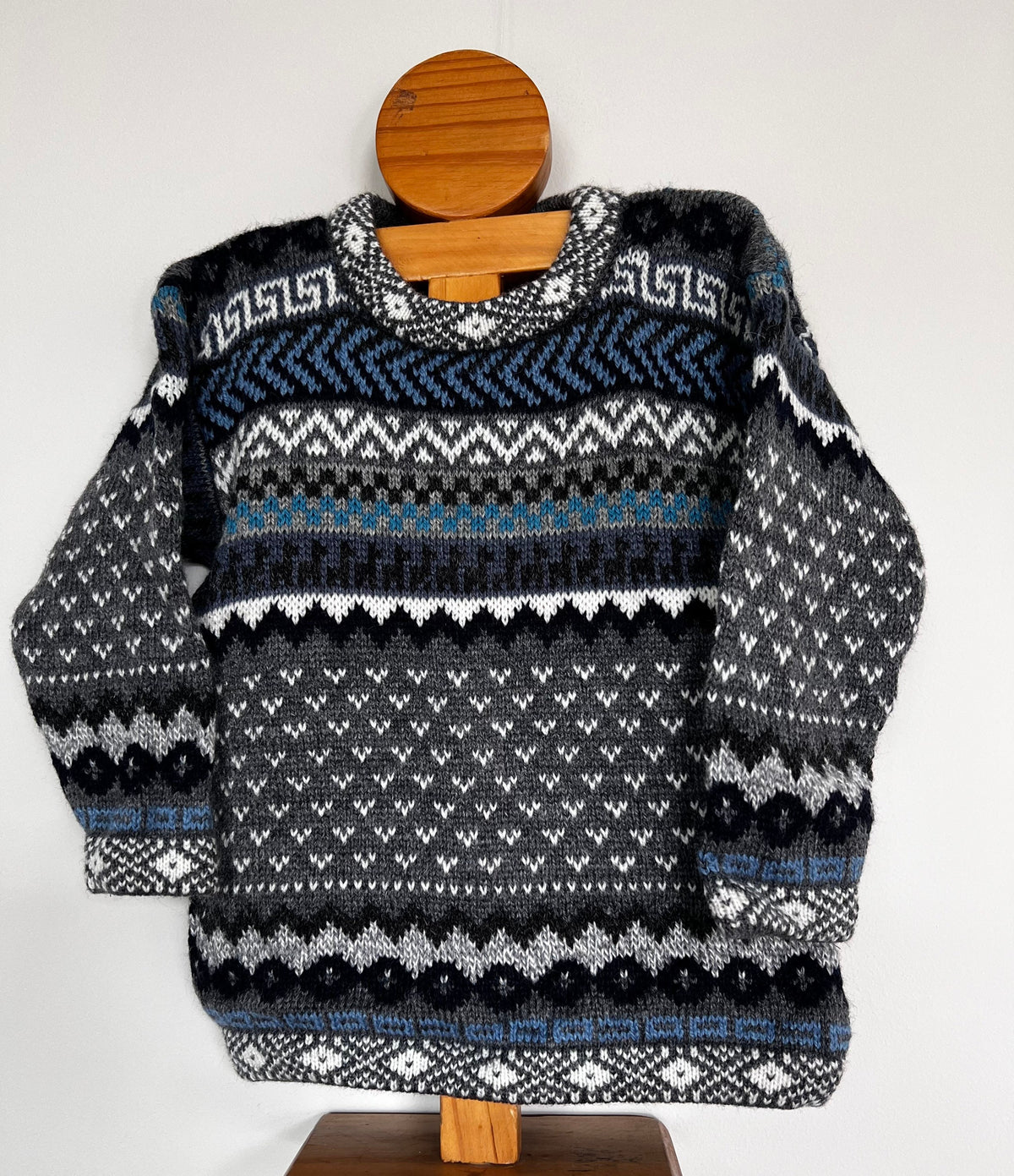 Charcoal Grey Andean Fair Isle Alpaca-Blend Kids Jumper