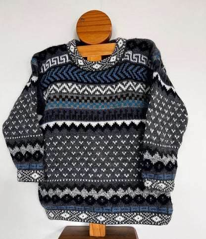 Charcoal Grey Andean Fair Isle Alpaca-Blend Kids Jumper