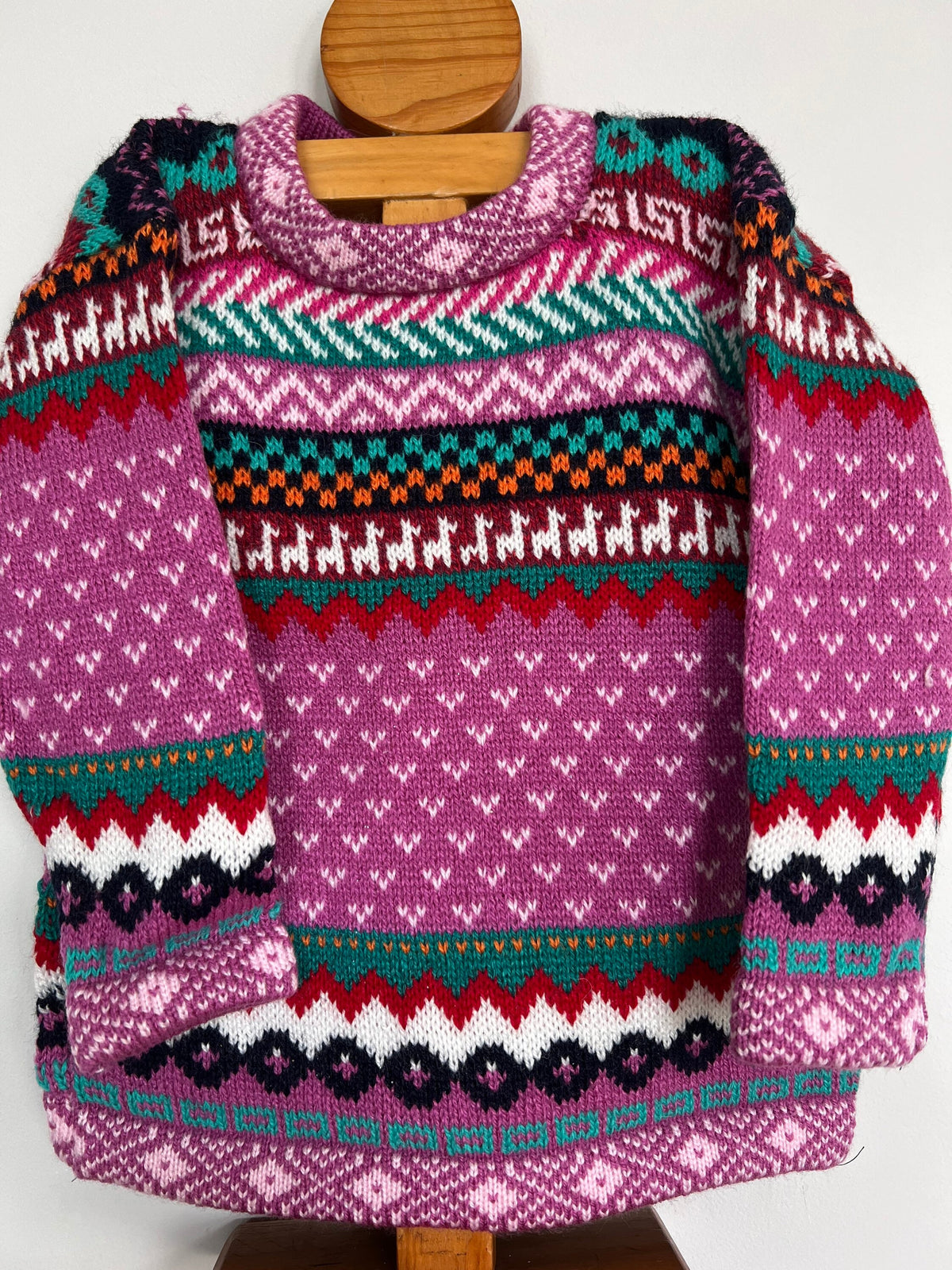 Magenta Andean Fair Isle Alpaca-Blend Kids Jumper, photo 4