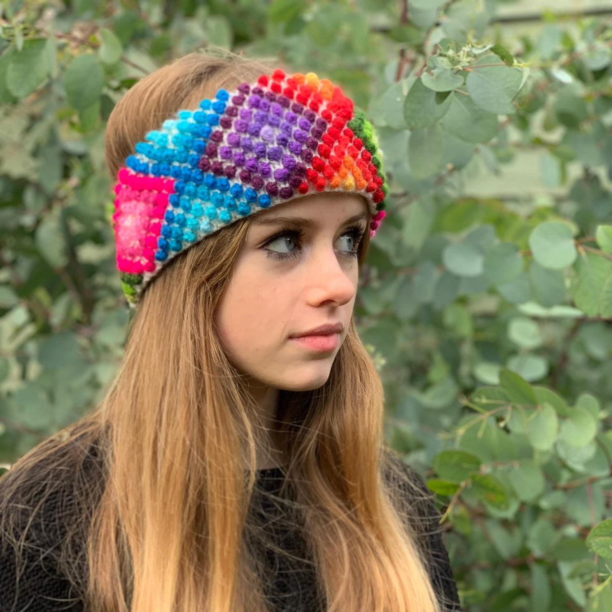 Rainbow Popcorn Knit Alpaca Headband Ear Warmer, photo 4