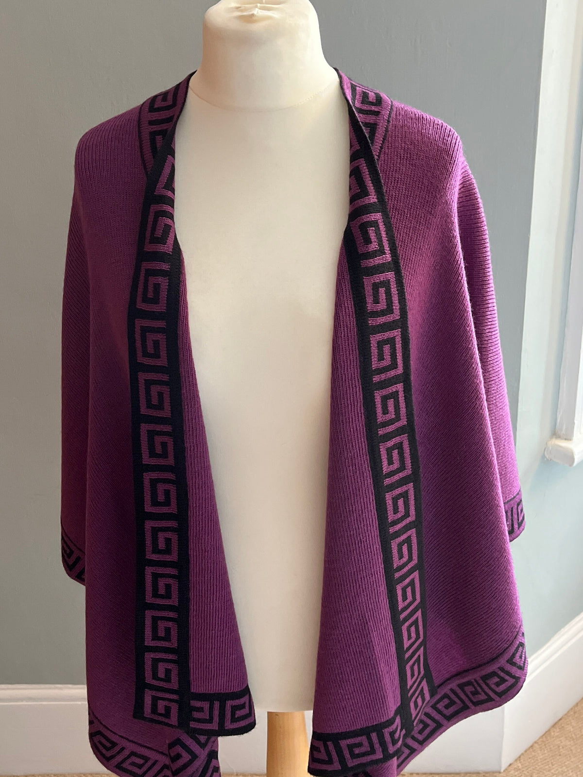Purple Greek Key Alpaca Blend Ruana Wrap, photo 3