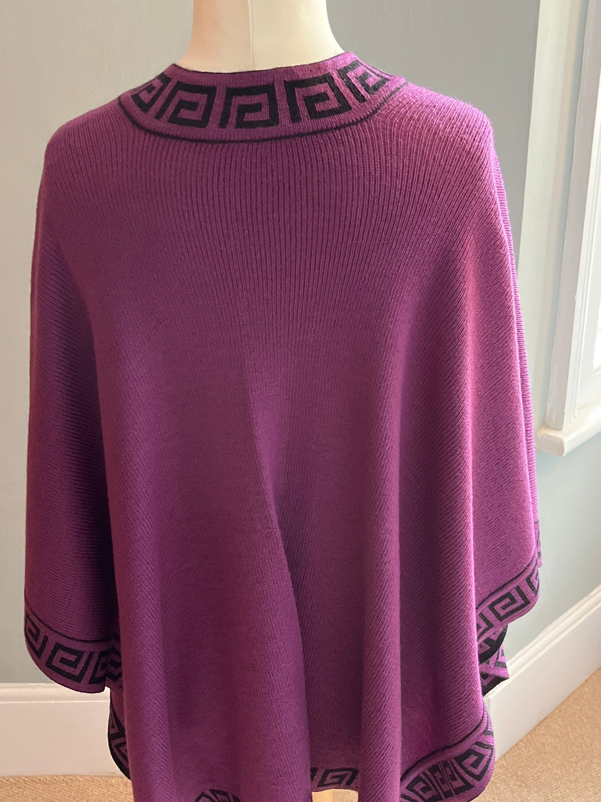 Purple Greek Key Alpaca Blend Ruana Wrap, photo 4