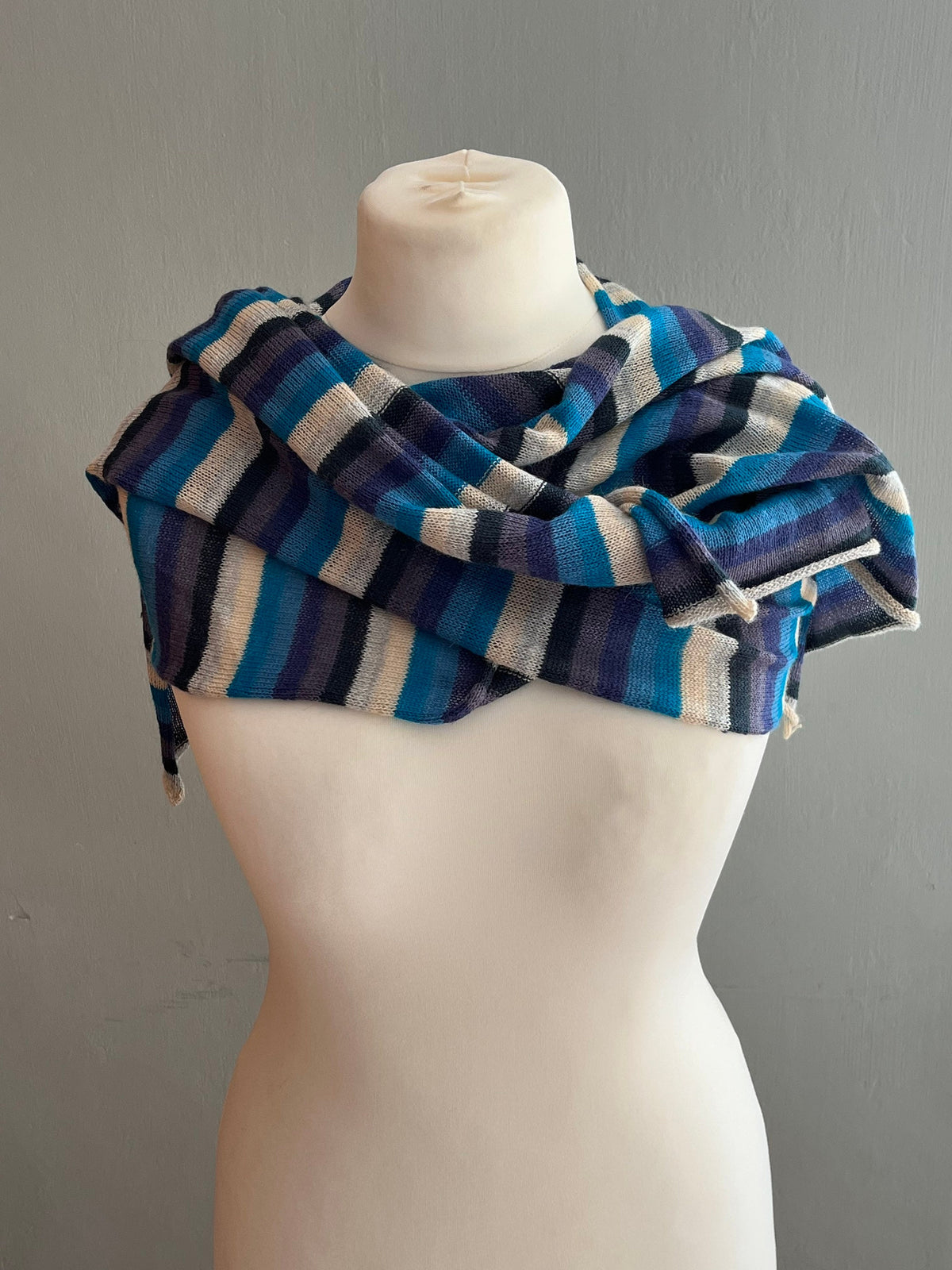 Blue Stripe Lightweight Baby Alpaca Summer Shawl, photo 4