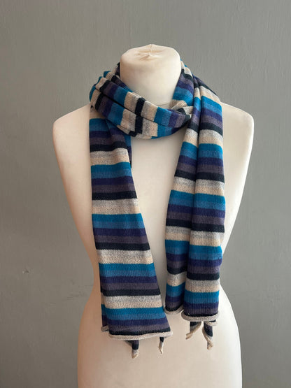 Blue Stripe Lightweight Baby Alpaca Summer Shawl