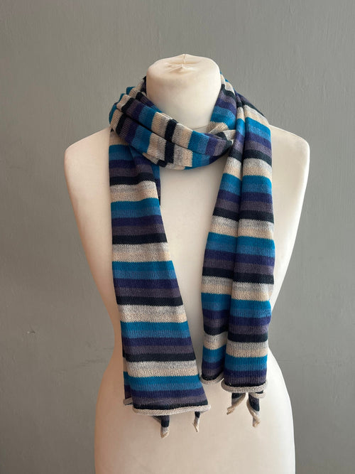Blue Stripe Lightweight Baby Alpaca Summer Shawl