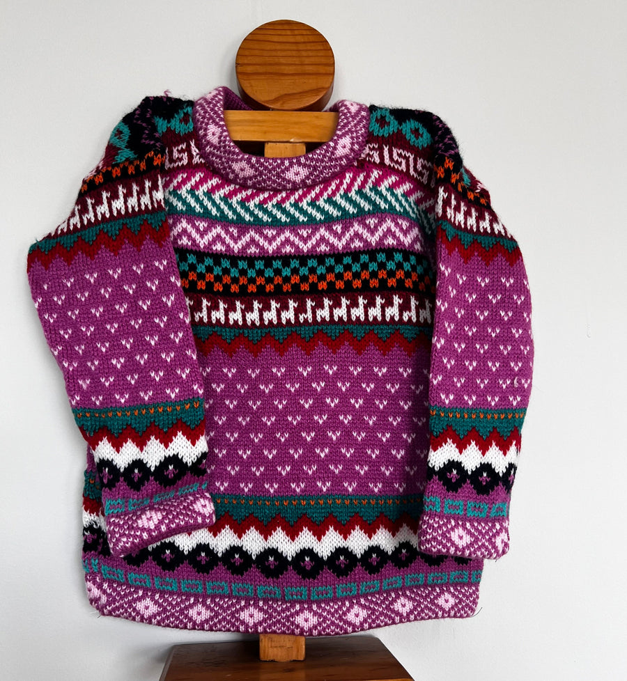 Magenta Andean Fair Isle Alpaca-Blend Kids Jumper
