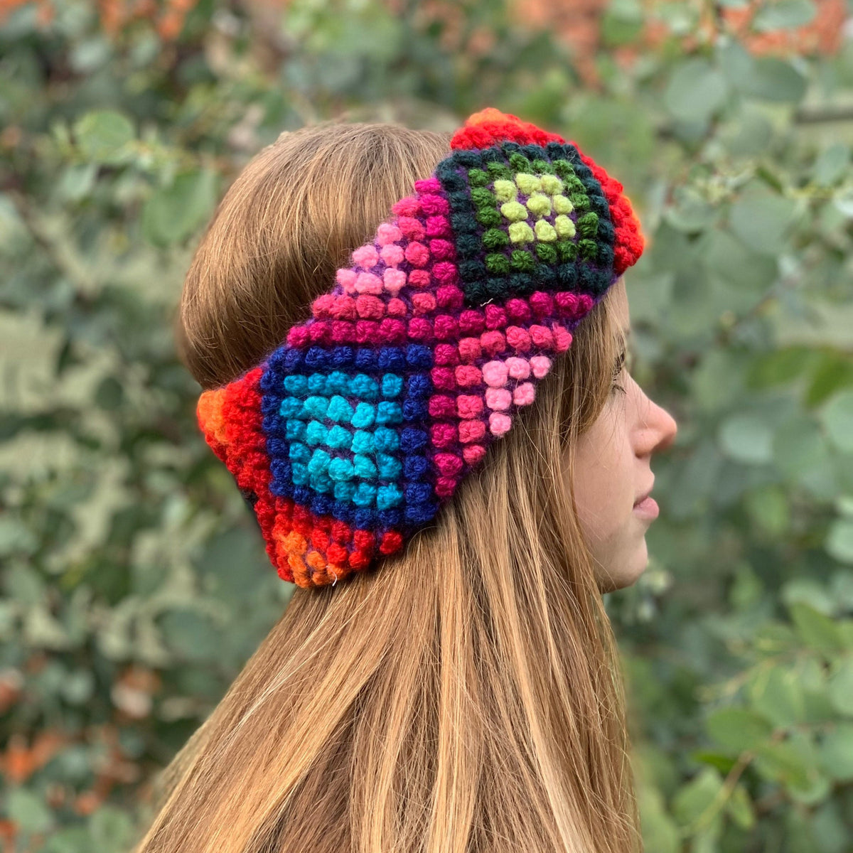 Rainbow Popcorn Knit Alpaca Headband Ear Warmer, photo 2