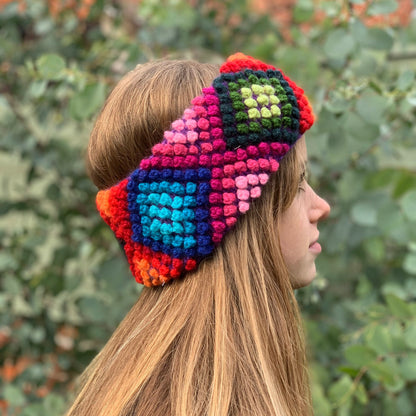 Rainbow Popcorn Knit Alpaca Headband Ear Warmer, photo 2