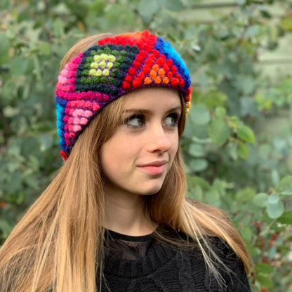 Rainbow Popcorn Knit Alpaca Headband Ear Warmer, photo 5