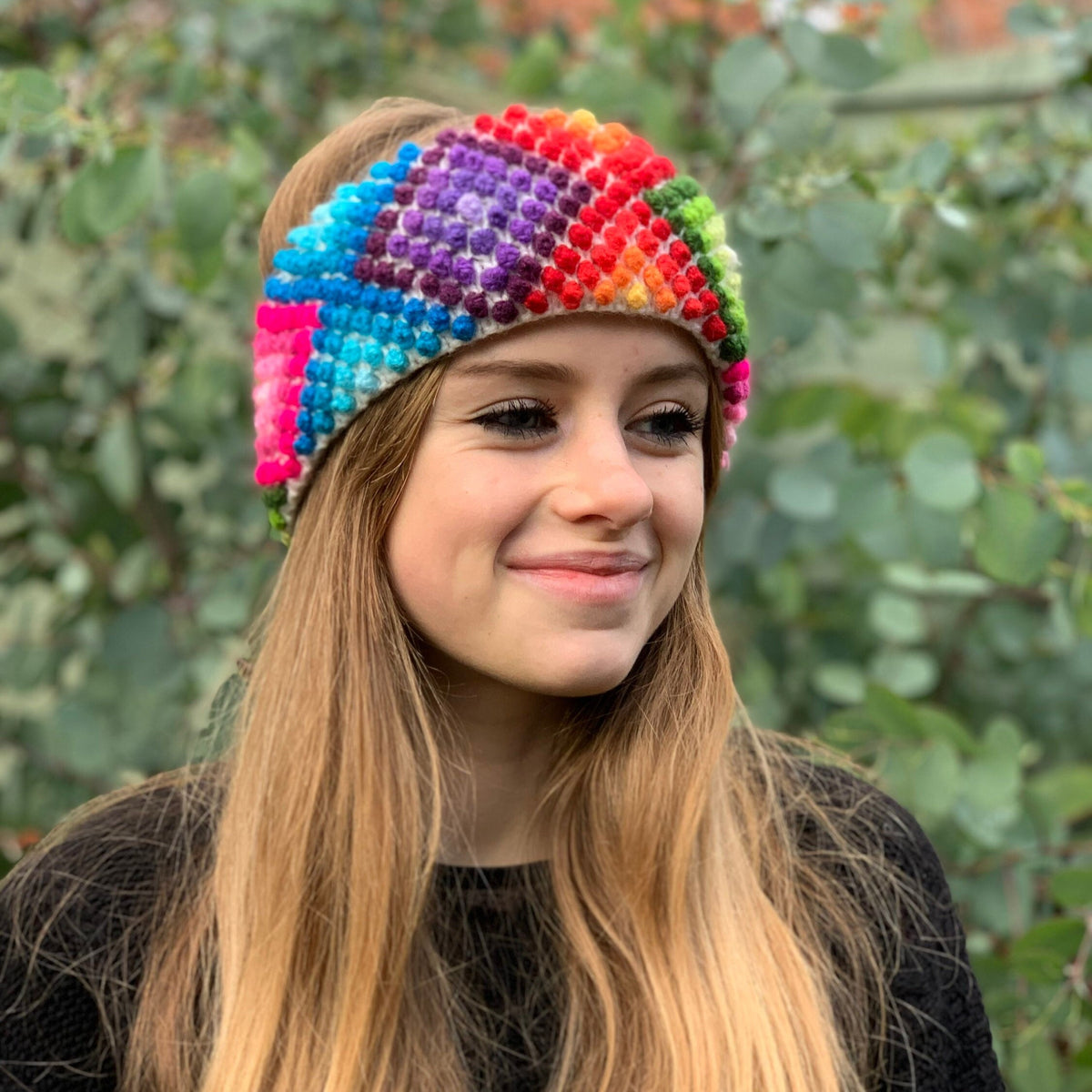 Rainbow Popcorn Knit Alpaca Headband Ear Warmer, photo 3