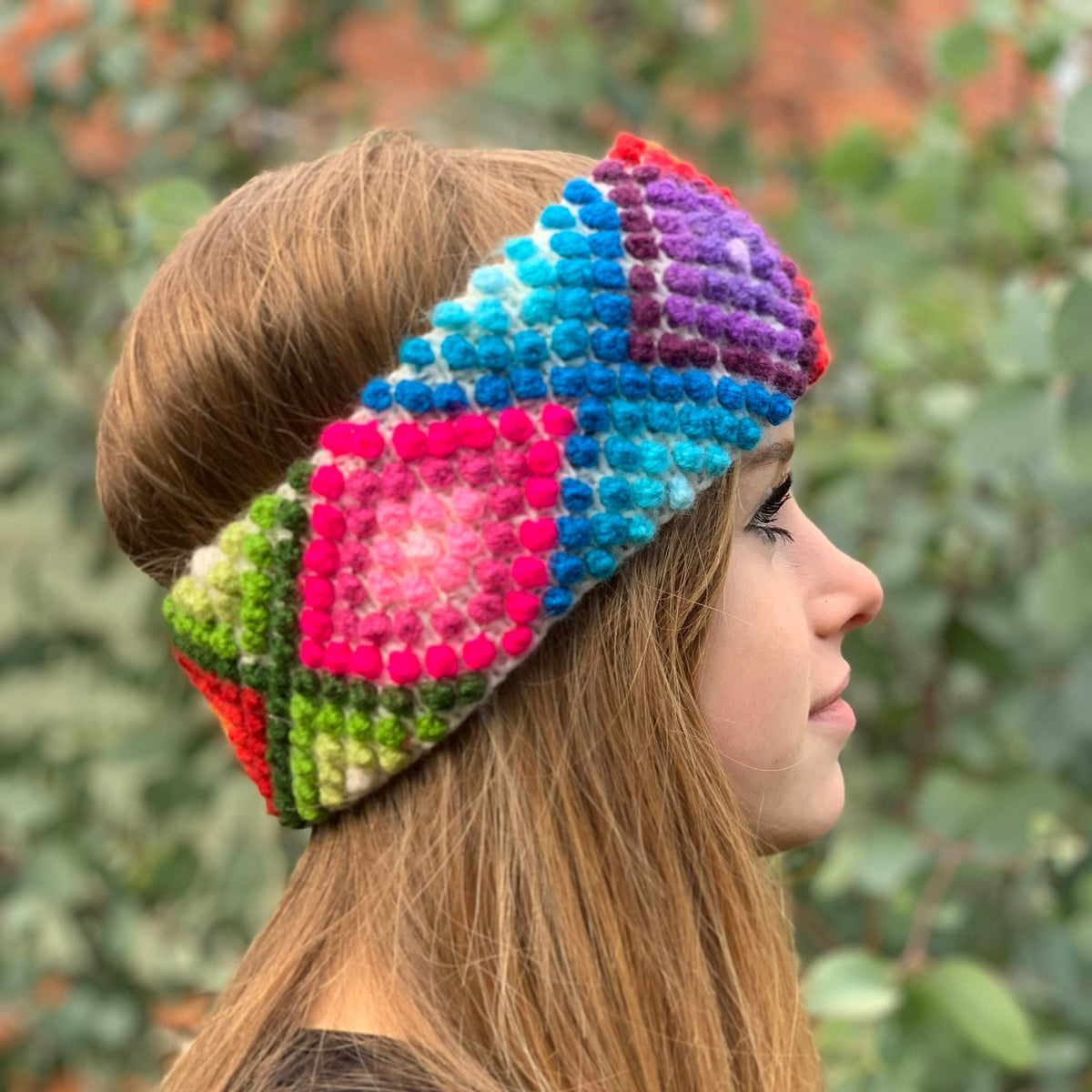 Rainbow Popcorn Knit Alpaca Headband Ear Warmer, photo 6