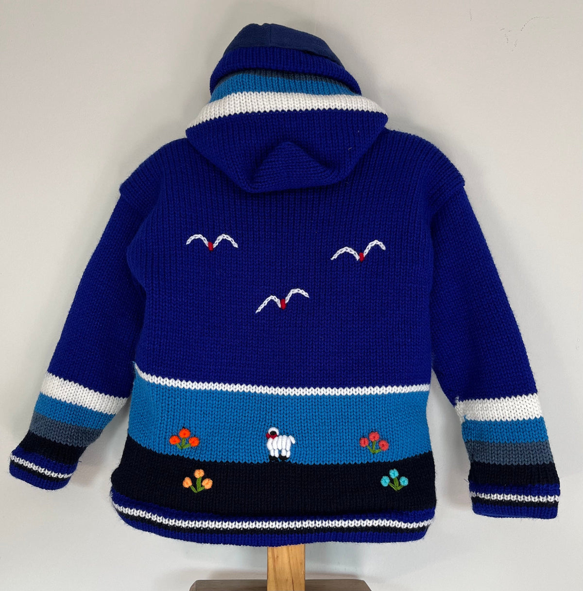Electric Blue Hand-Embroidered Fleece-Lined Kids Cardigan, photo 4