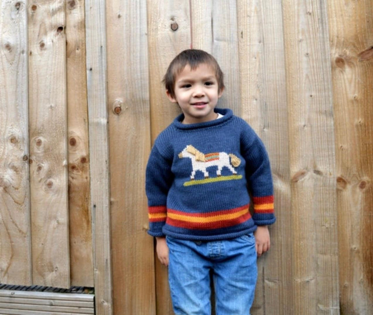 Navy Horse Hand-Embroidered Alpaca Kids Jumper, photo 2