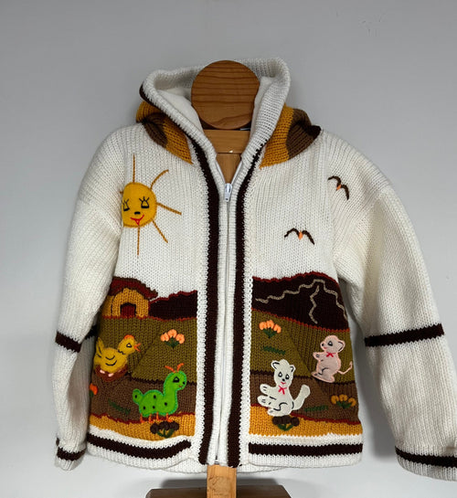 Cream & Chocolate Pixie Hood Hand-Embroidered Kids Cardigan