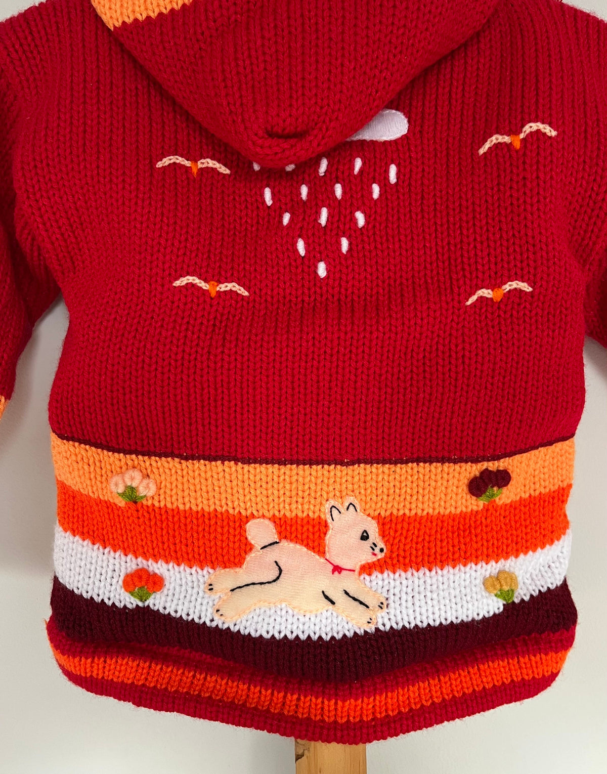 Red & Orange Hand-Embroidered Fleece-Lined Kids Cardigan, photo 4