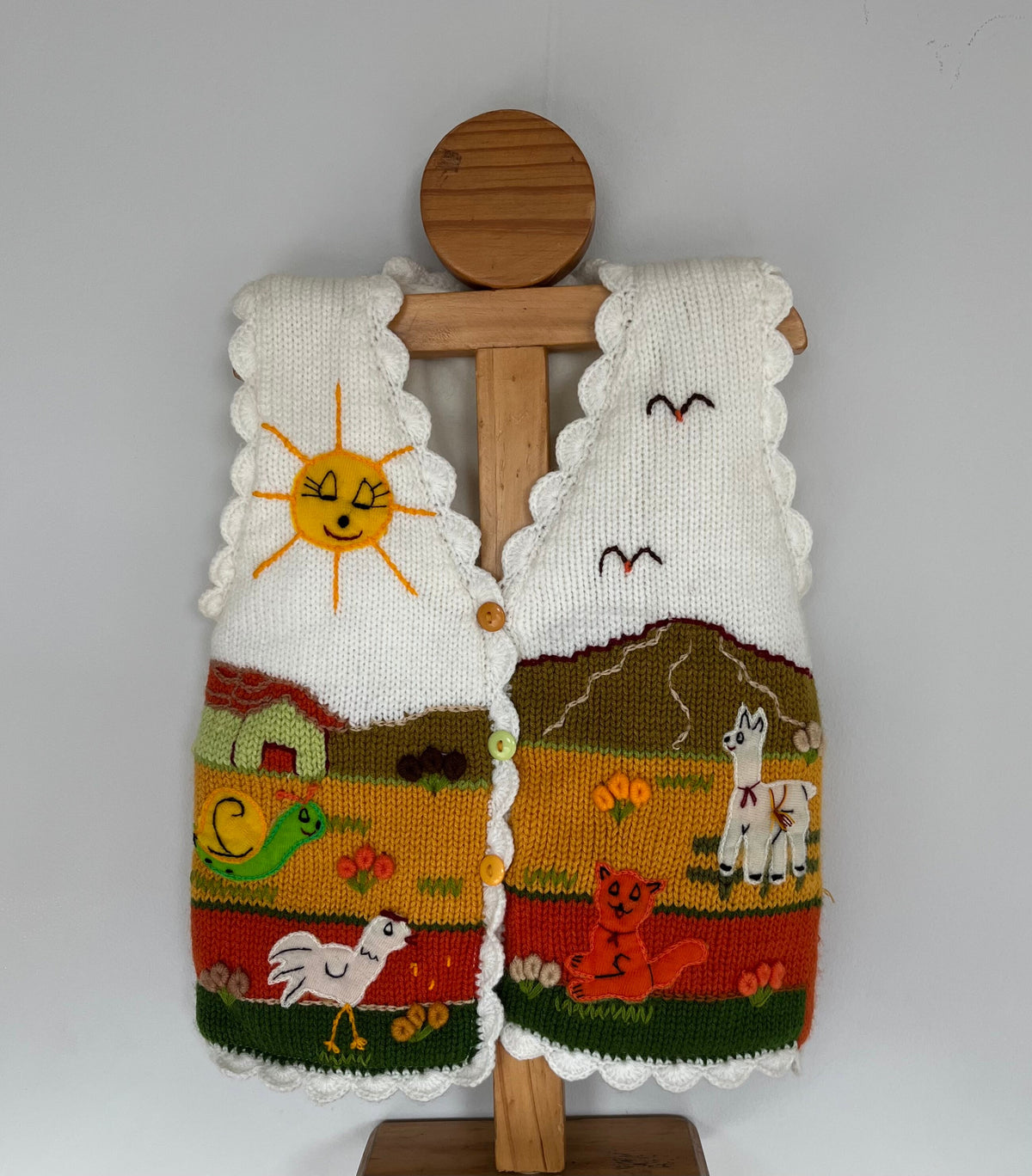 Cream Farm Scene Hand-Embroidered Kids Waistcoat, photo 3
