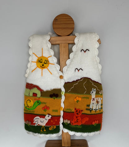 Cream Farm Scene Hand-Embroidered Kids Waistcoat, photo 3