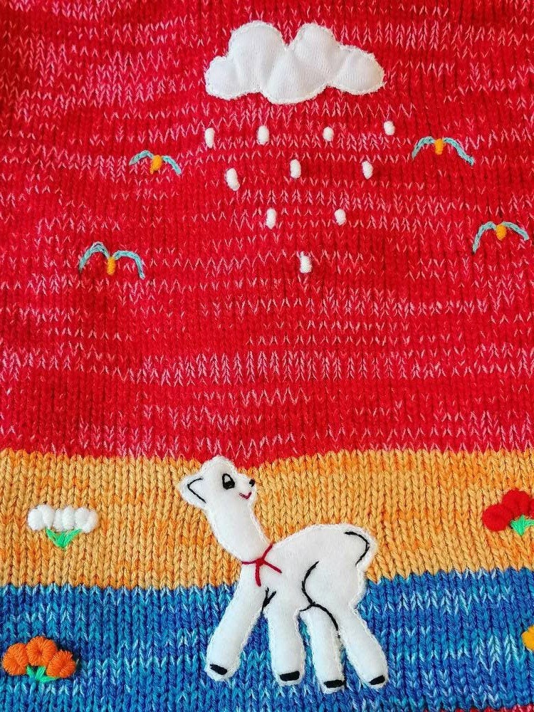 Red Rainbow Marl Pixie Hood Hand-Embroidered Kids Cardigan, photo 5