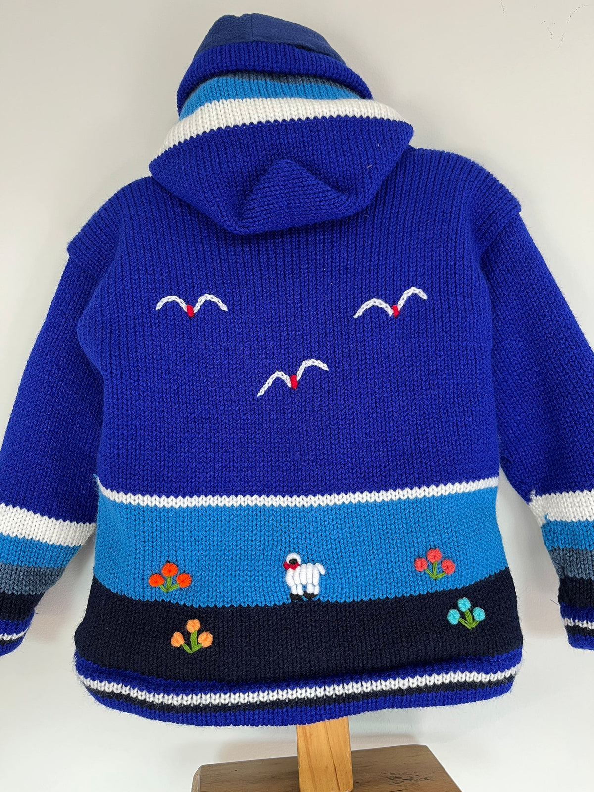 Electric Blue Hand-Embroidered Fleece-Lined Kids Cardigan, photo 2