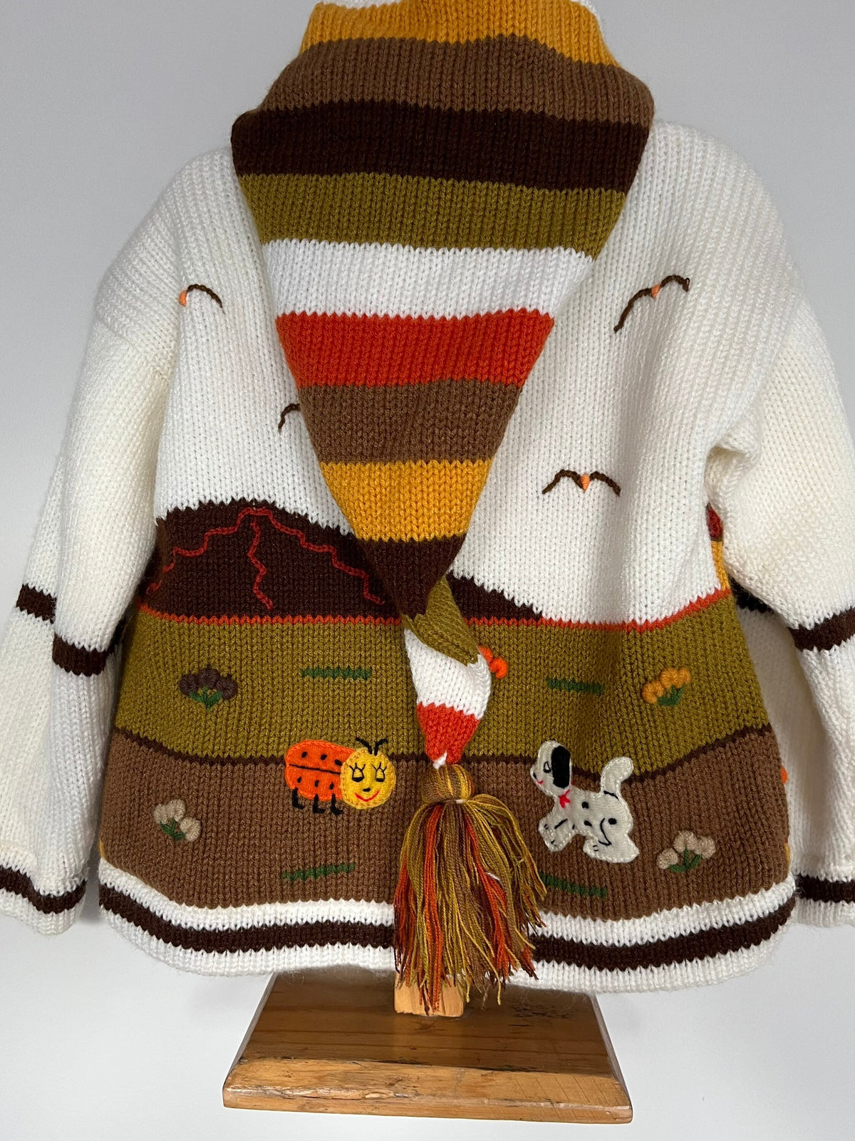 Cream & Chocolate Pixie Hood Hand-Embroidered Kids Cardigan, photo 2