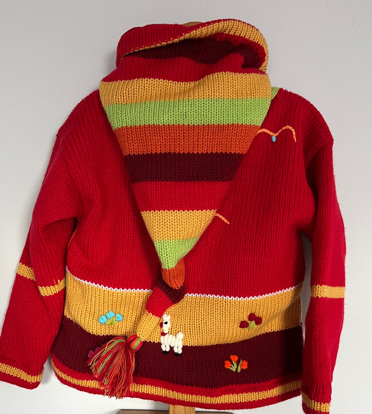Poppy Red Pixie Hood Hand-Embroidered Kids Cardigan, photo 2
