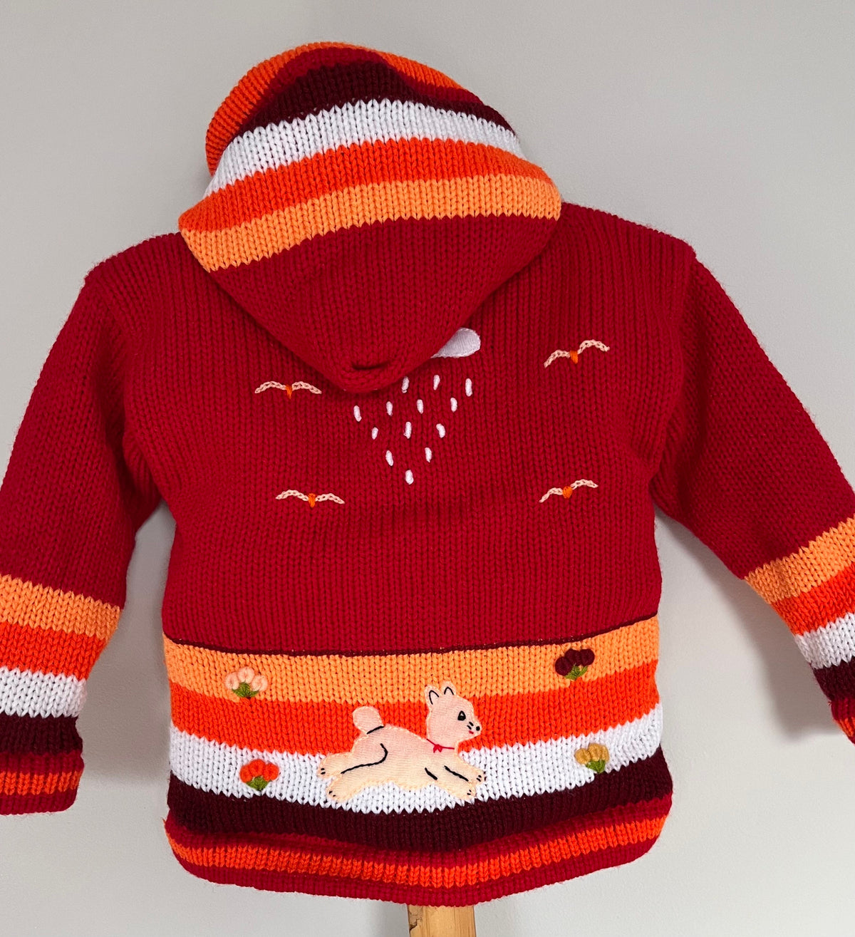 Red & Orange Hand-Embroidered Fleece-Lined Kids Cardigan, photo 2