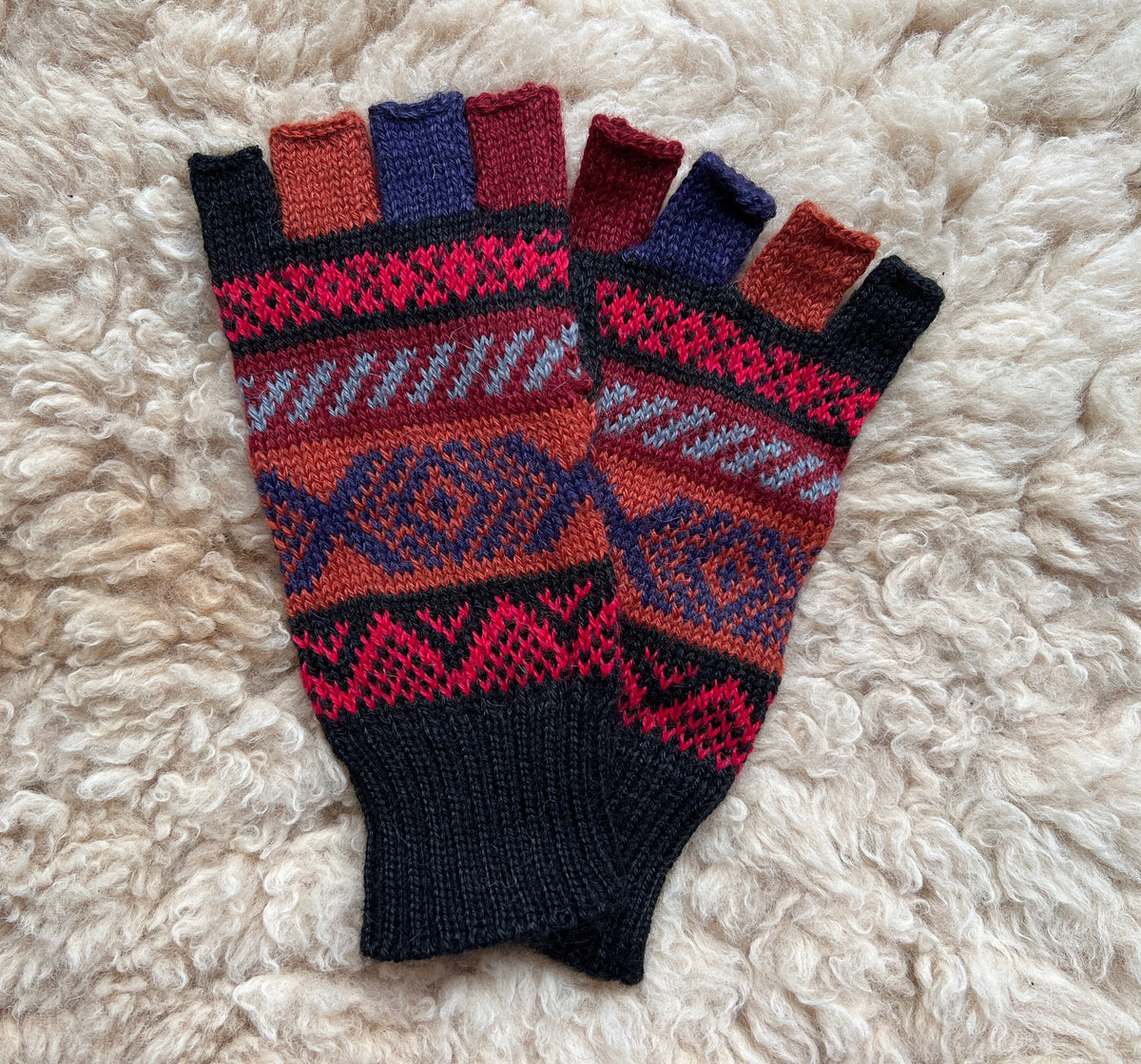 Multicolour Andean Fair Isle Half-Finger Alpaca Gloves, photo 3