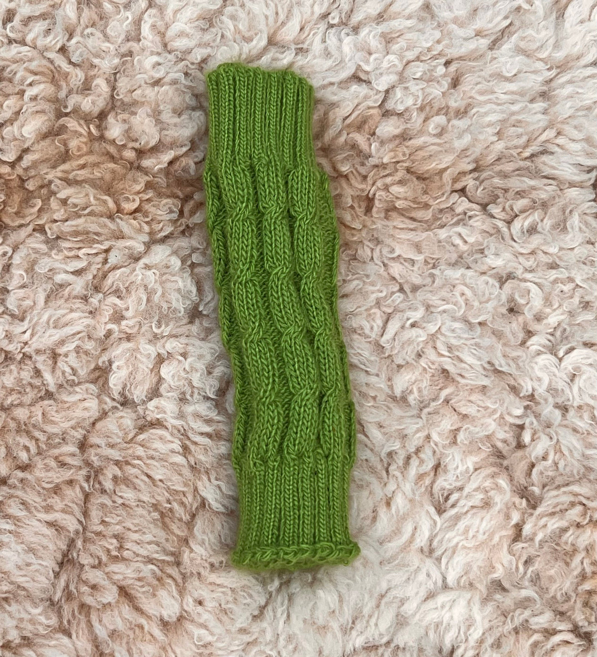 Apple Green Cable Knit Alpaca Fingerless Gloves, photo 4