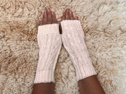 Ivory White Cable Knit Alpaca Fingerless Gloves