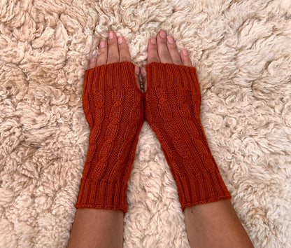 Terracotta Cable Knit Alpaca Fingerless Gloves, photo 4