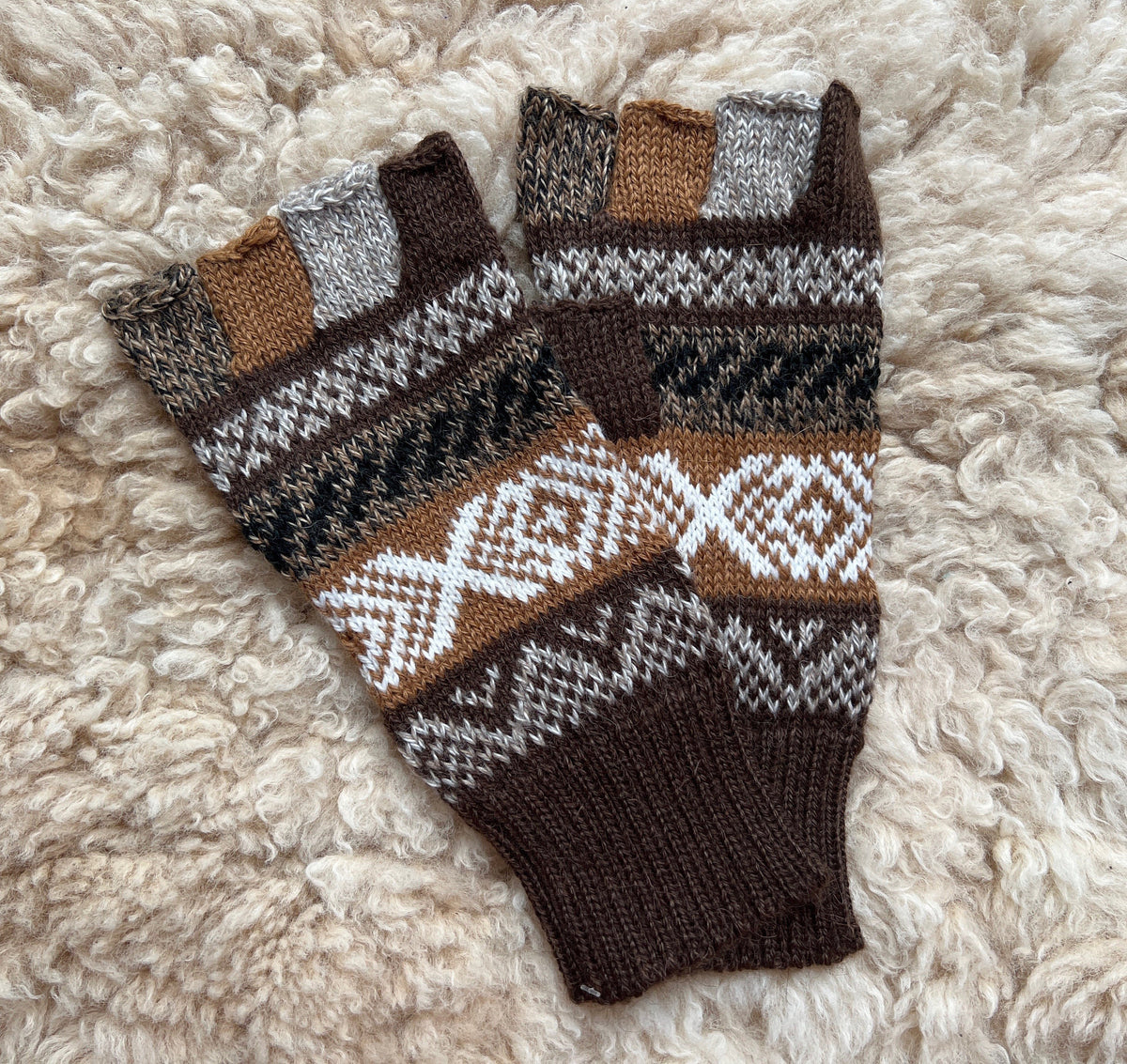 Multicolour Andean Fair Isle Half-Finger Alpaca Gloves