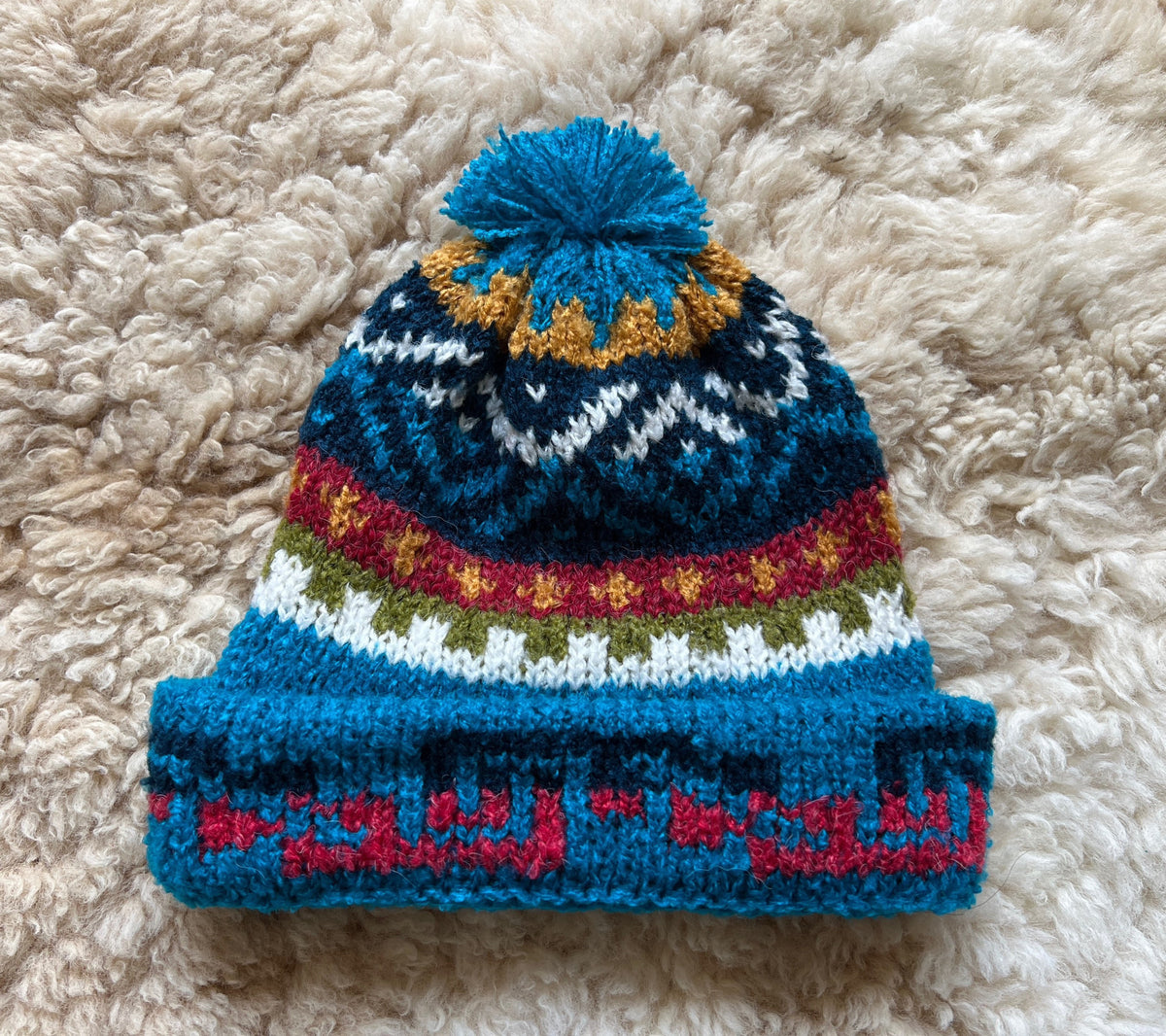 Turquoise Fair Isle Alpaca Bobble Hat, photo 3