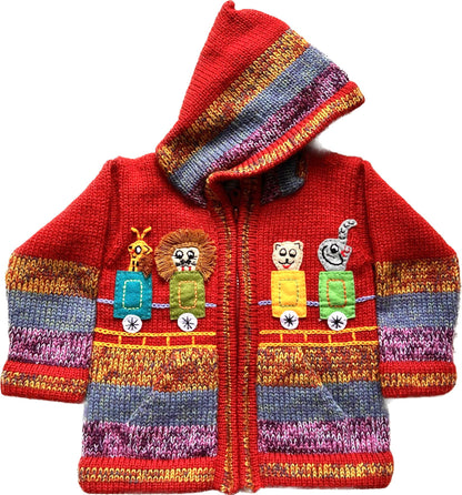 Red Circus Train Alpaca-Blend Kids Cardigan, photo 4