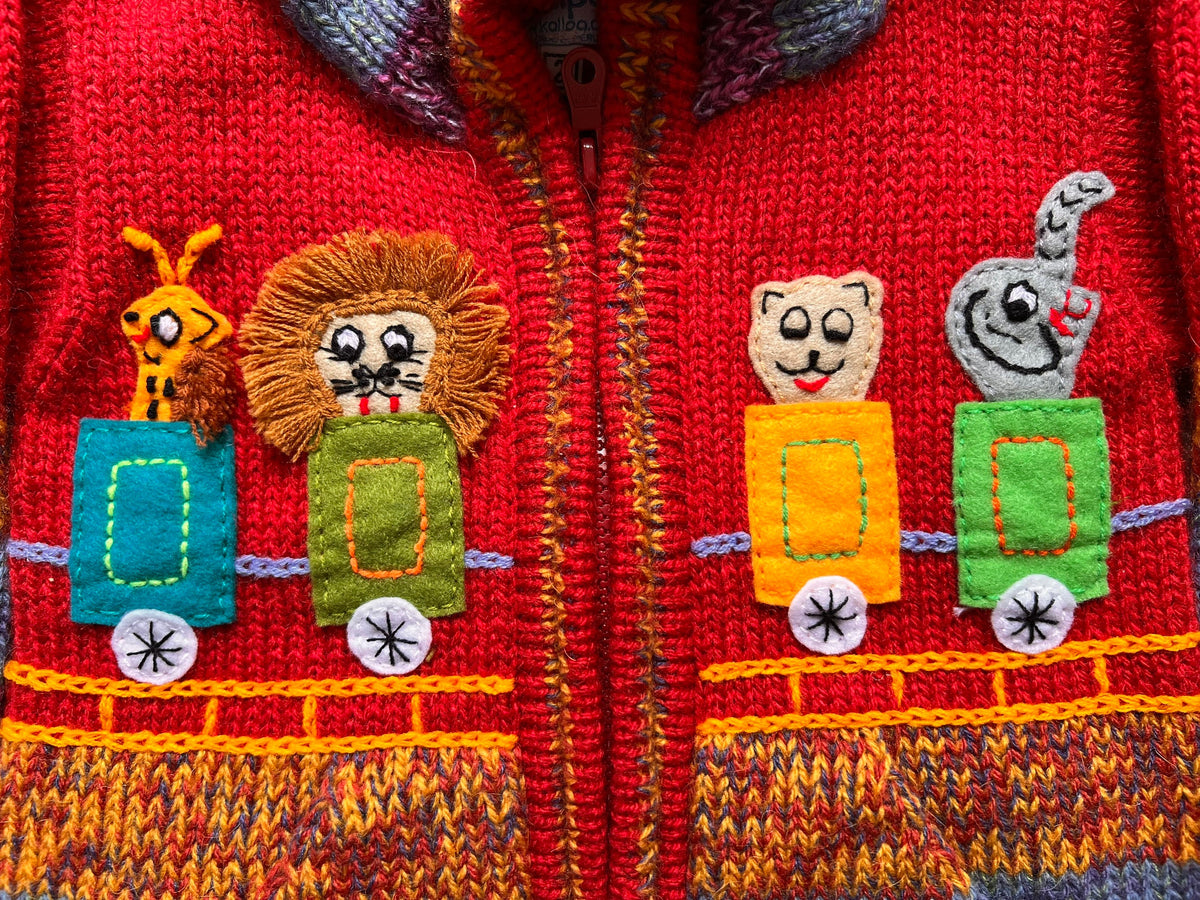 Red Circus Train Alpaca-Blend Kids Cardigan, photo 3