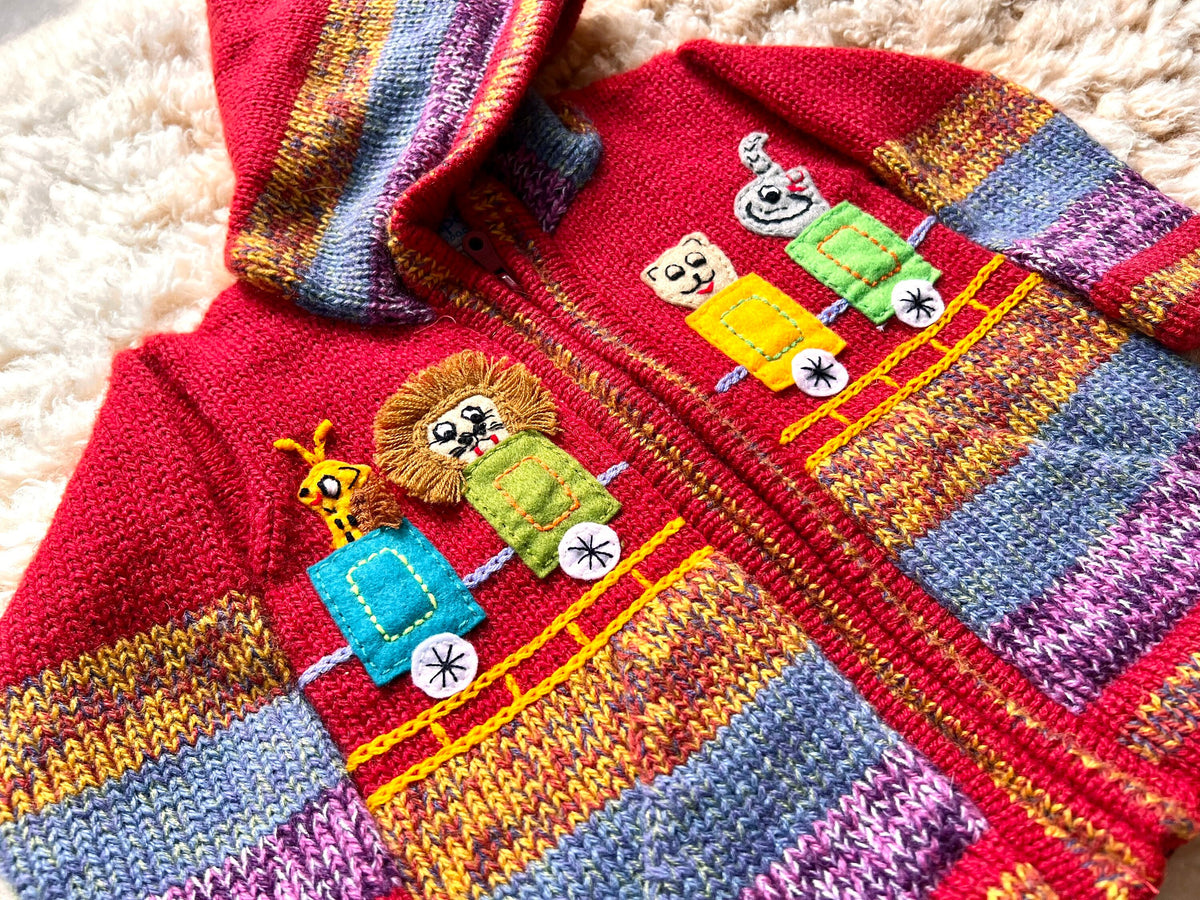 Red Circus Train Alpaca-Blend Kids Cardigan, photo 5
