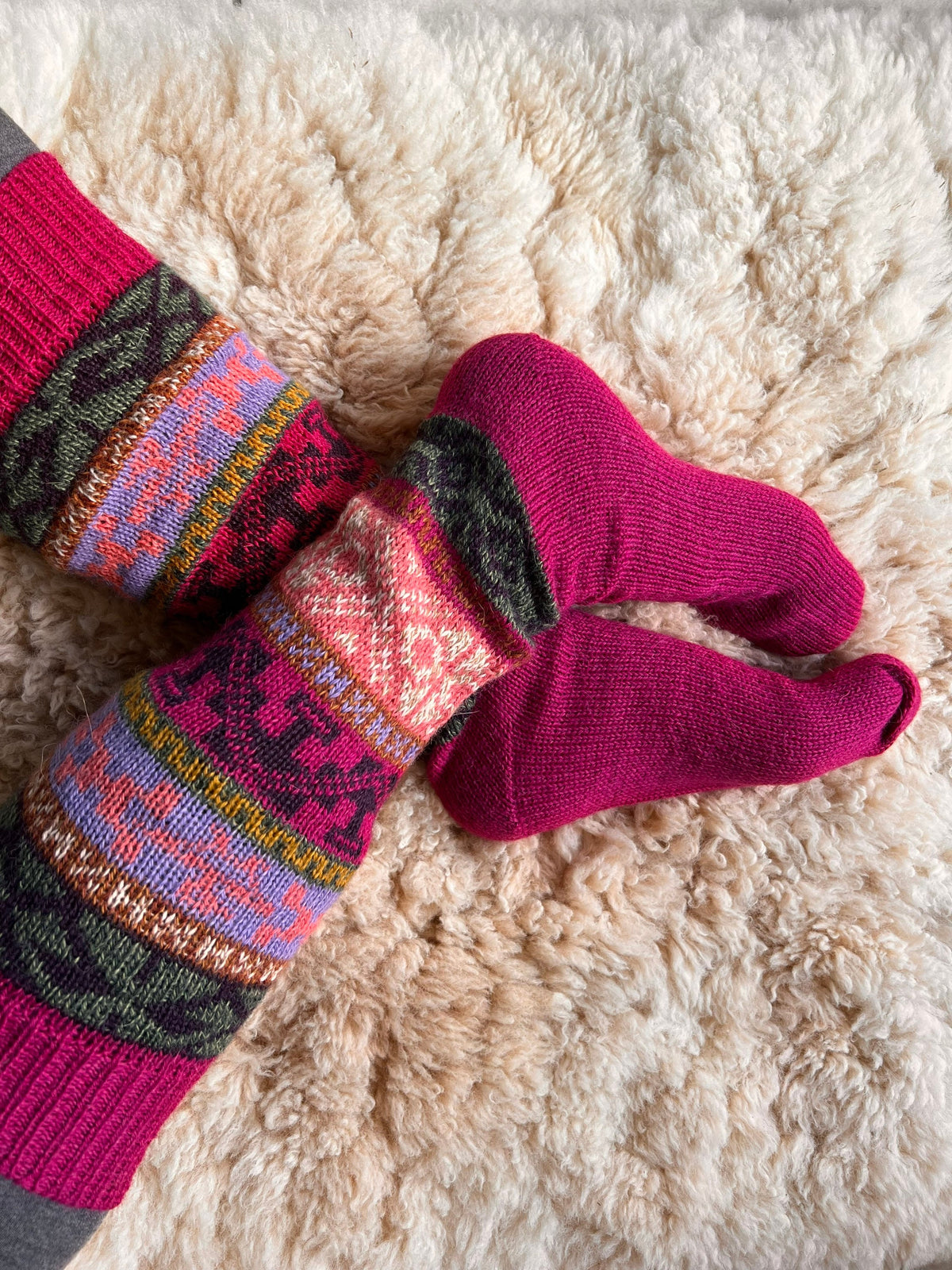 Pink Fair Isle Knee-High Alpaca Wellie Socks, photo 4