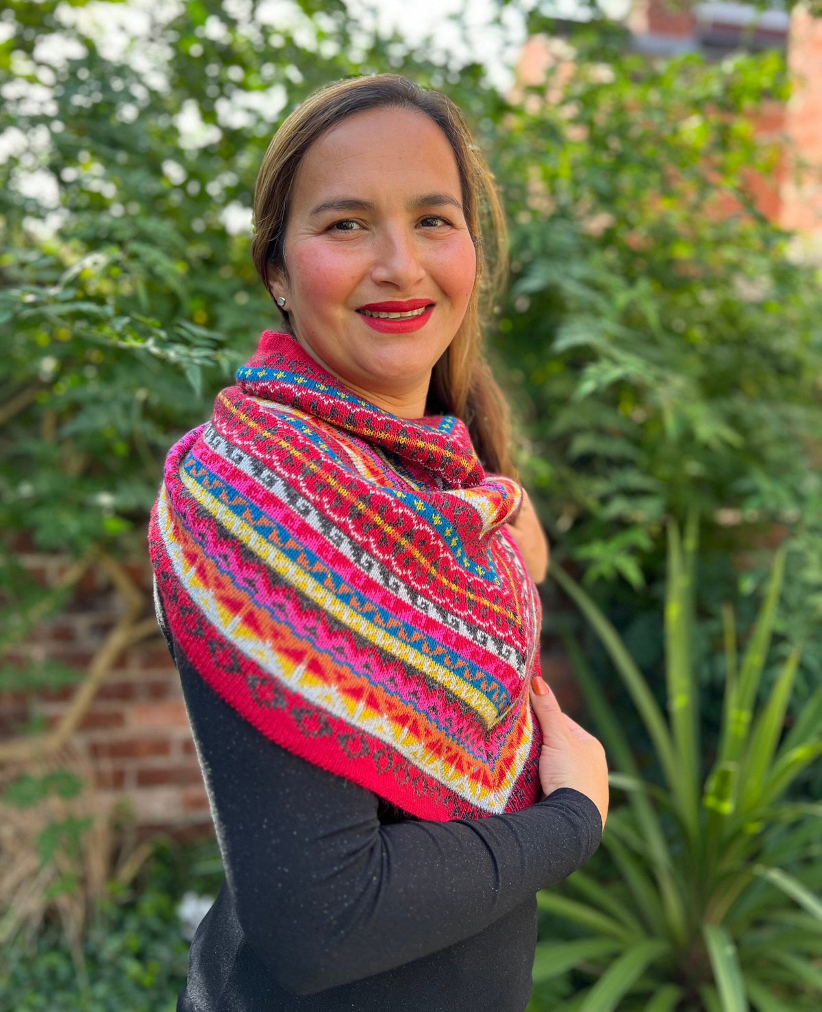 Red & Pink Fair Isle Alpaca Blend Snood Shawl, photo 5