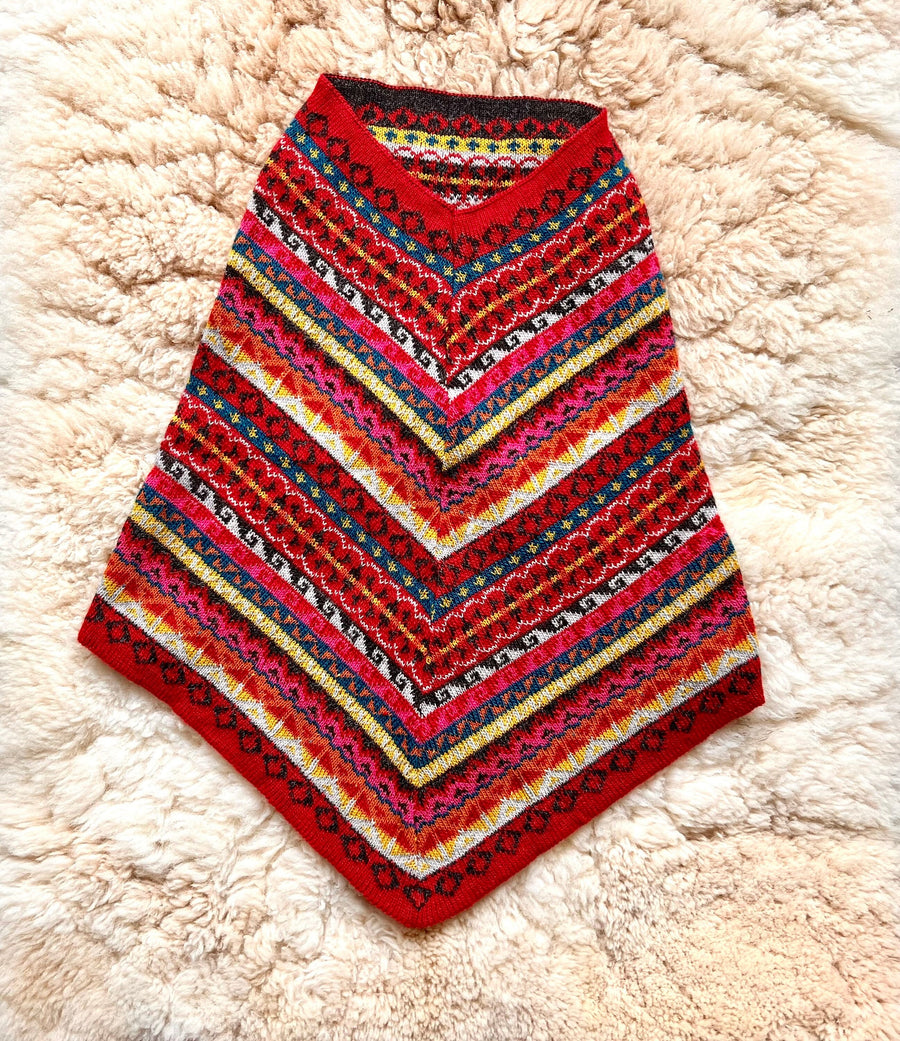 Red & Pink Fair Isle Alpaca Blend Snood Shawl