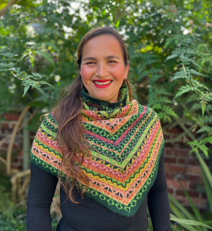 Green & Coral Fair Isle Alpaca Blend Snood Shawl, photo 3