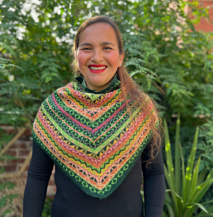 Green & Coral Fair Isle Alpaca Blend Snood Shawl, photo 7
