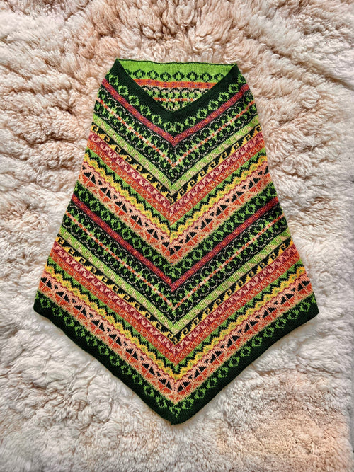 Green & Coral Fair Isle Alpaca Blend Snood Shawl