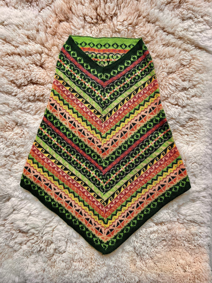 Green & Coral Fair Isle Alpaca Blend Snood Shawl