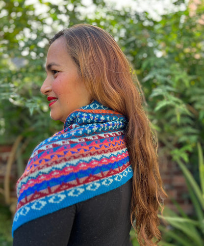 Blue & Pink Fair Isle Alpaca Blend Snood Shawl, photo 6